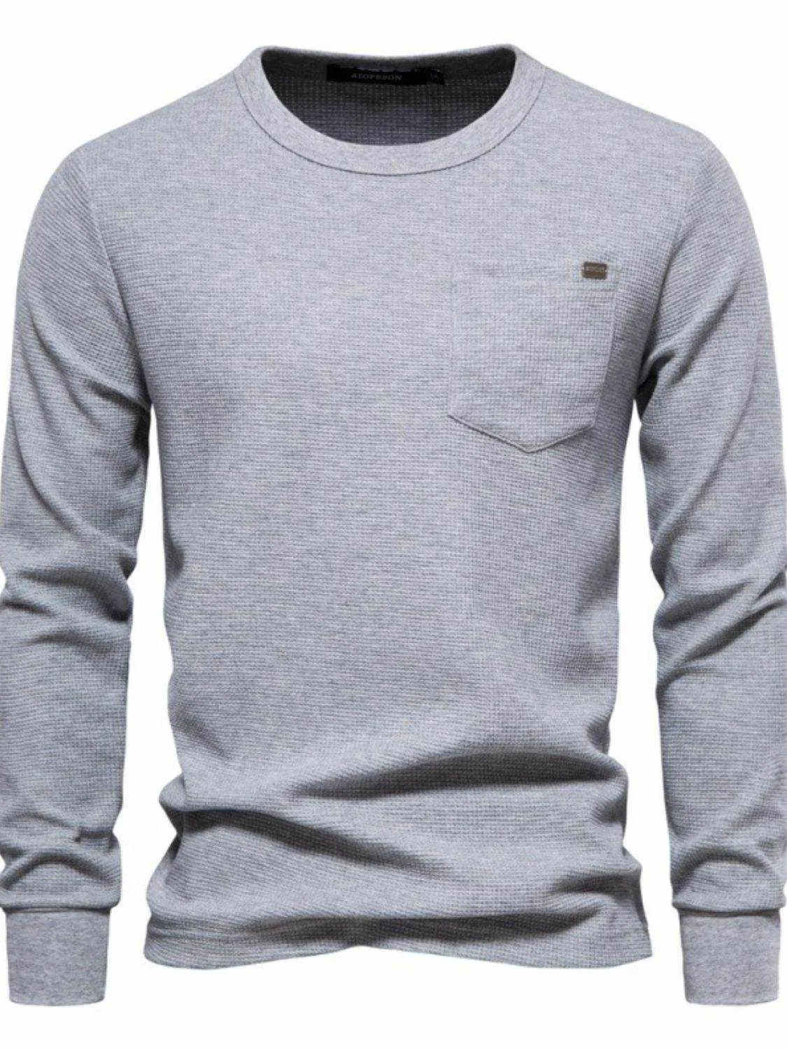Waffle-Knit Round Neck T-Shirt