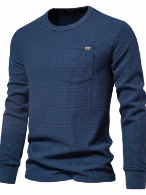 Waffle-Knit Round Neck T-Shirt