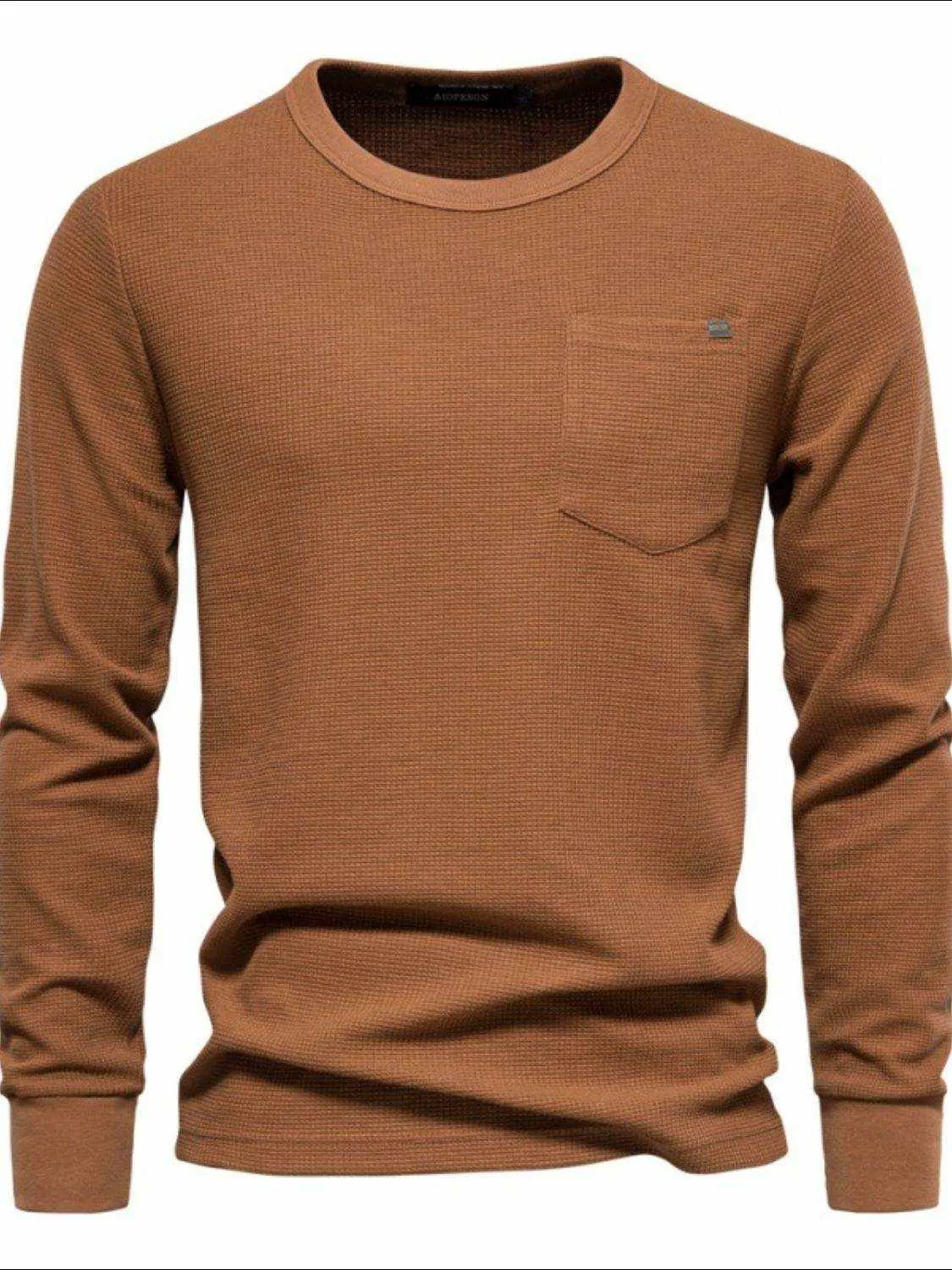 Waffle-Knit Round Neck T-Shirt